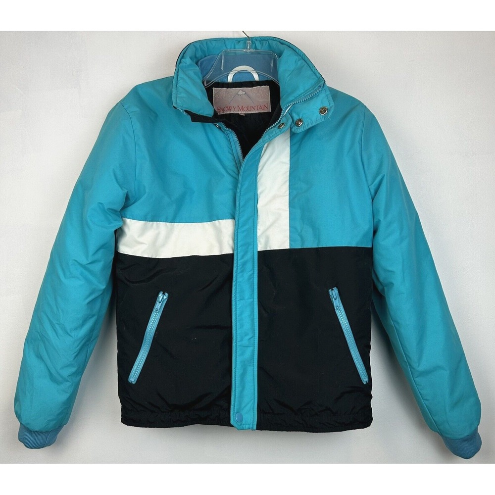 Vintage Ski Coat Girls 16 80s Snowy Mountain Poly Puffer Jacket Parka Snowboard